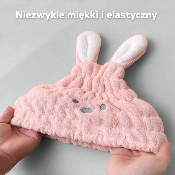 Ręcznik turban na włosy szybkoschnący - biały króliczek REC55WZ1 - obrazek 3