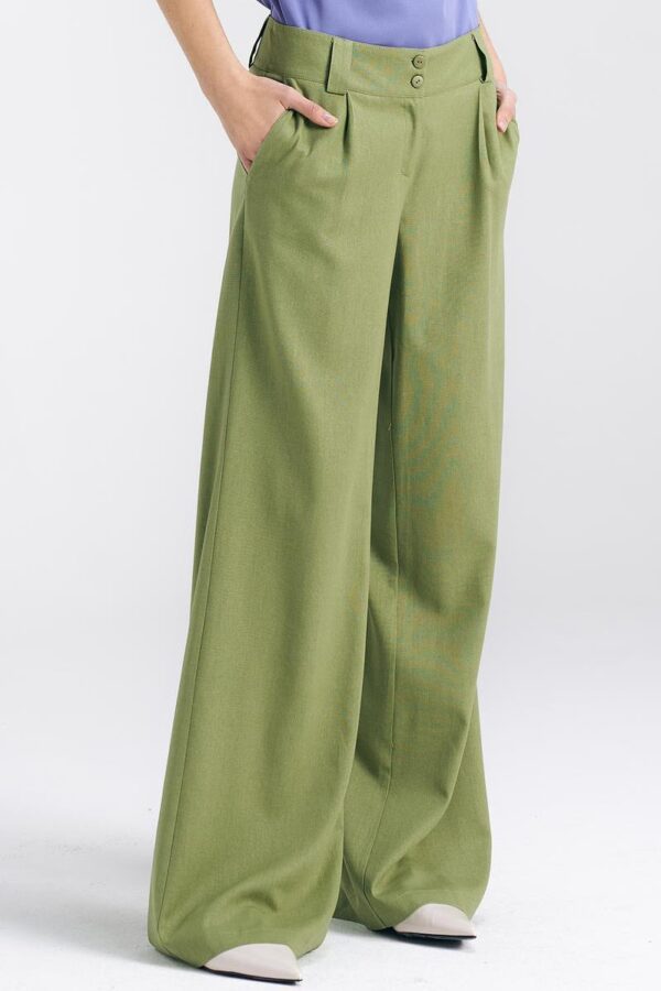 Spodnie lniane wide leg SD85 Green - Nife