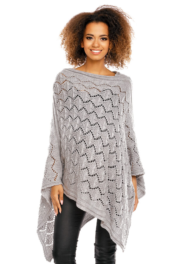 Sweter Poncho model 30012C Light Gray - PeeKaBoo - obrazek 3