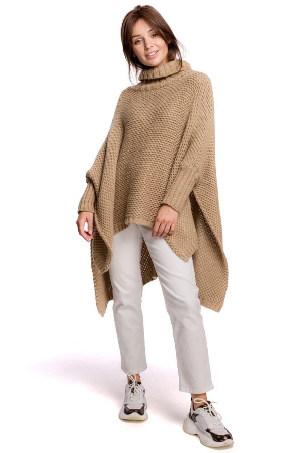 Sweter Ponczo Model BK049 Camel - BE Knit - obrazek 3