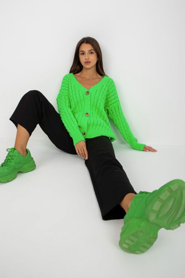 Sweter Kardigan Model LC-SW-8036.74P Fluo Green - Rue Paris - obrazek 3