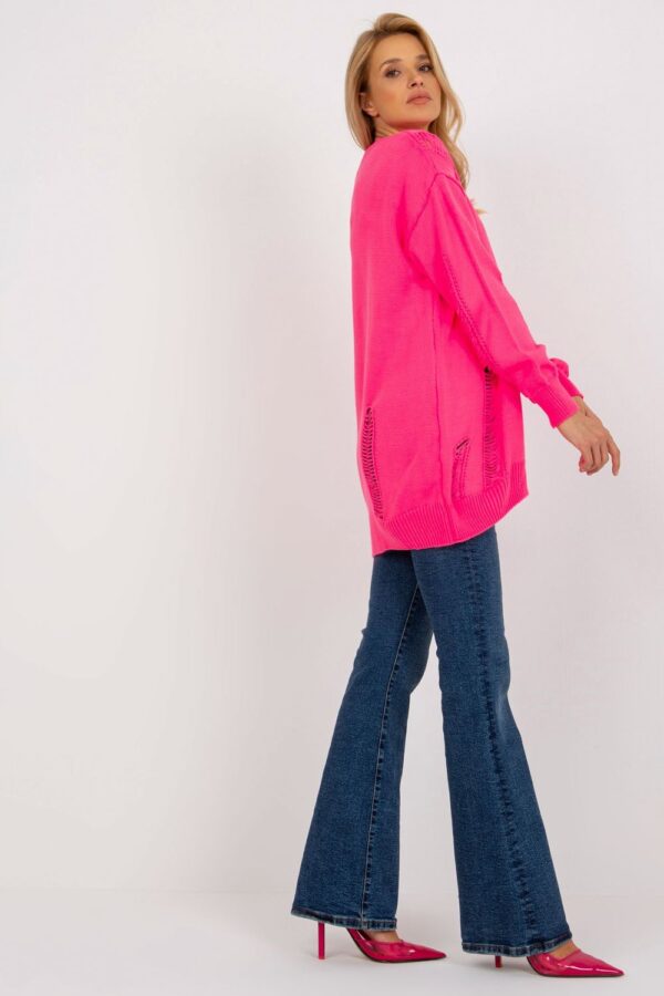 Sweter Kardigan Model LC-SW-8042.69 Fluo Pink - Rue Paris - obrazek 3