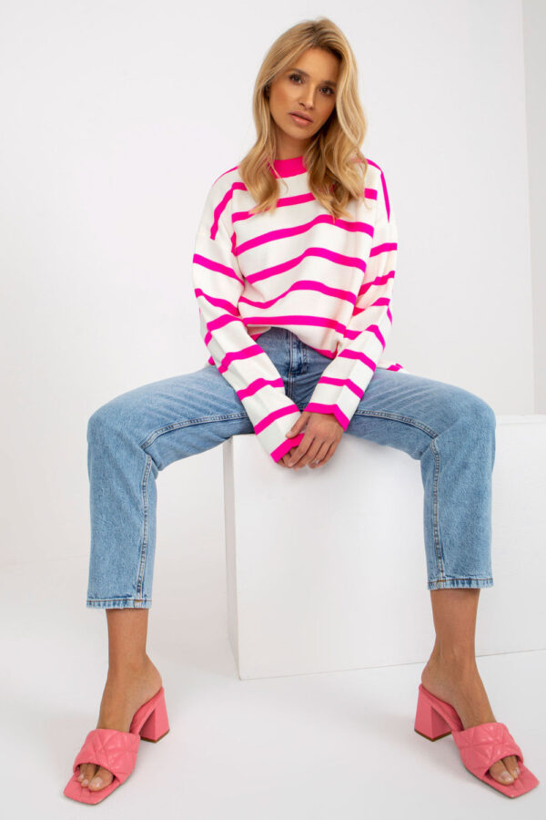 Sweter Damski Model LC-SW-2212.97P Fluo Pink - Rue Paris - obrazek 3