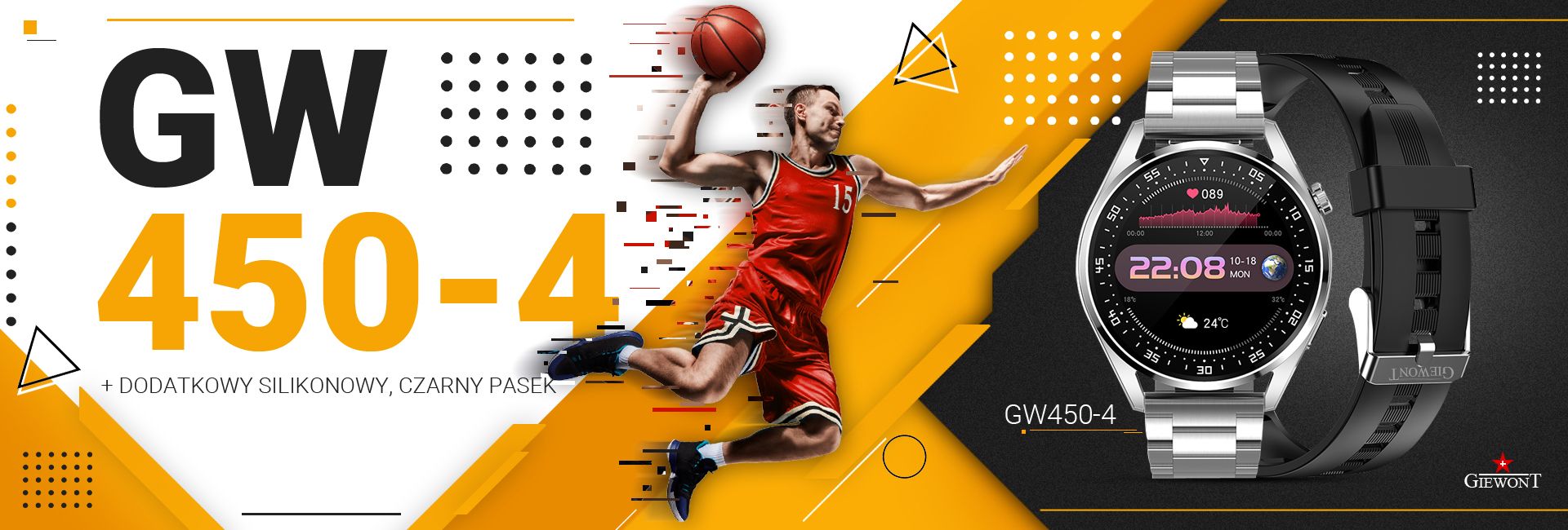 Smartwatch GIEWONT Vertex SmartCall GW450-4 Silver/Carbon Silikon - obrazek 3