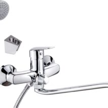 Bateria umywalkowa ścienna z wydłużoną wylewką – podłączenie na wąż i zestaw natryskowy BMO_057M 5908212095621
