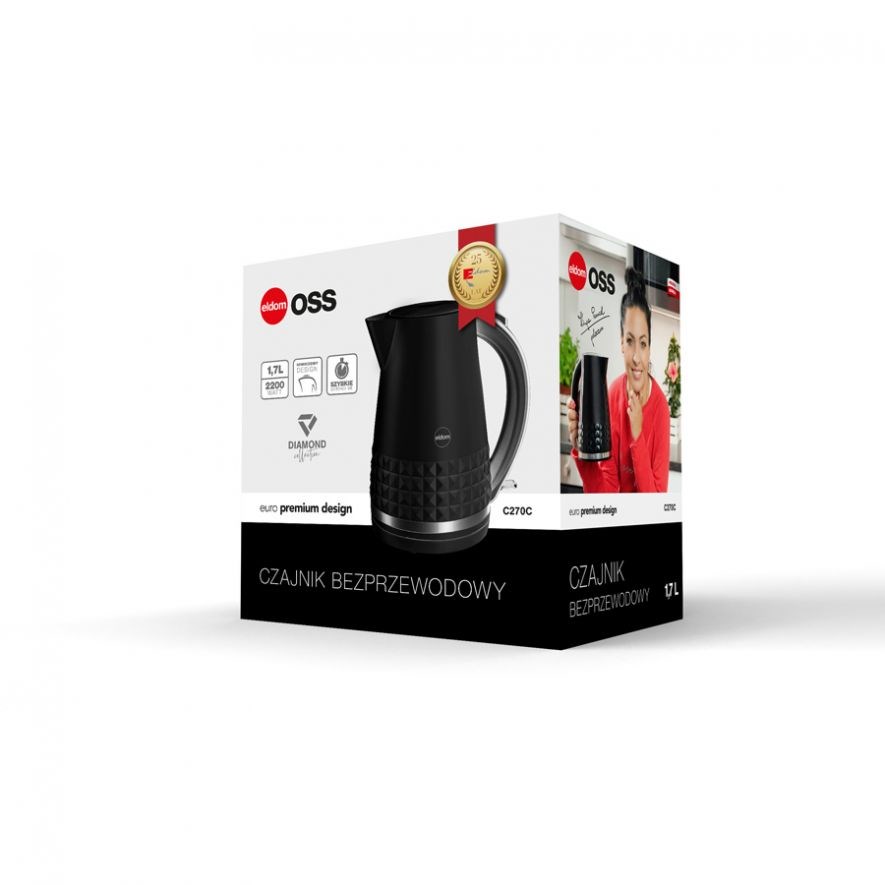 ELDOM CZAJNIK OSS,POJ.1,7 L,MOC 2150 W,CZARNY C270 - obrazek 3