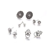 ZESTAW 5 PAR KOLCZYKÓW BOHO KRYSZTAŁKI HAMSA SREBRNE K893