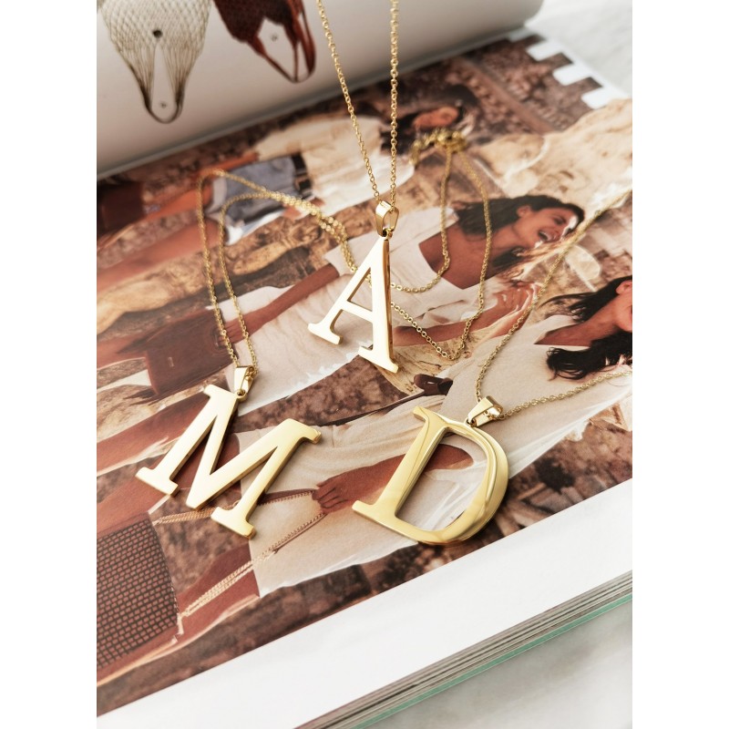 Naszyjnik stal chirurgiczna literka platerowana złotem NST100L - obrazek 3