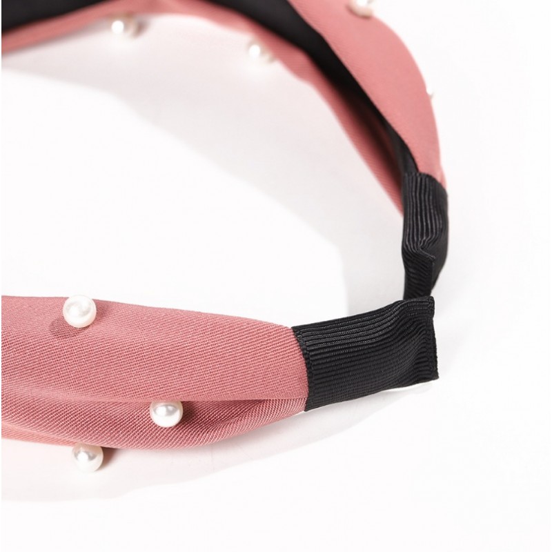 Opaska turban z materiału gruba ciemny róż perełki O227CR - obrazek 3