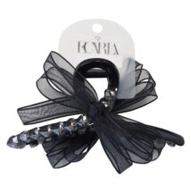 Spinka klamra do włosów z serduszkami i kokardą XL 11×5 cm czarna SP343CZ