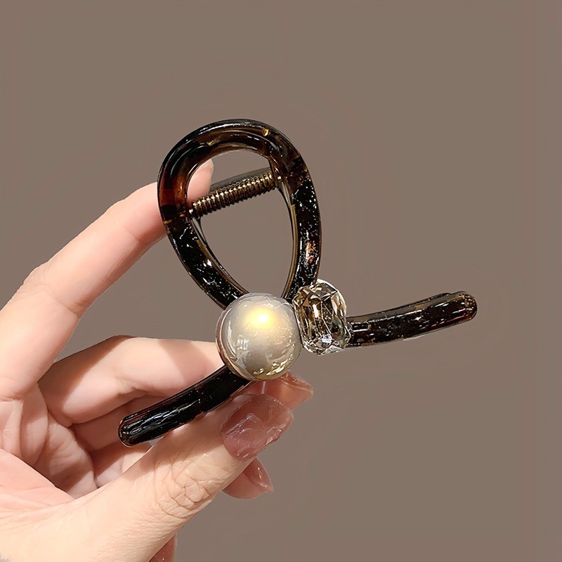 Spinka klamra do włosów XL z kryształkiem i perłą 8x5,5cm SP367 - obrazek 3