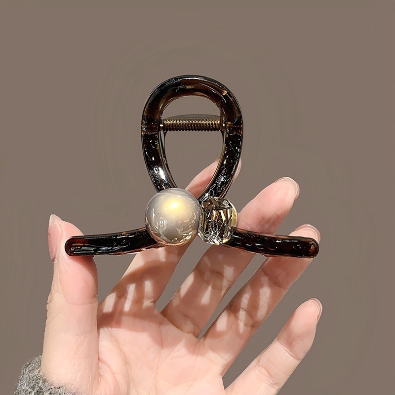 Spinka klamra do włosów XL z kryształkiem i perłą 8x5,5cm SP367 - obrazek 4