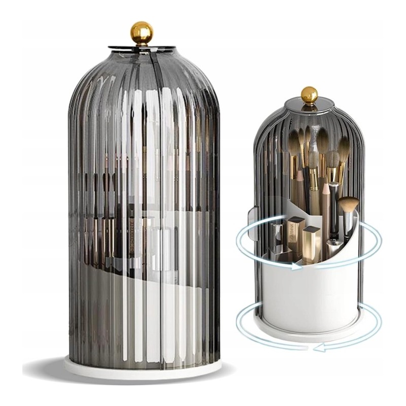 Organizer na pędzle, ryflowany obrotowy, otwierany grafit 27x12,5cm CB61GRAF