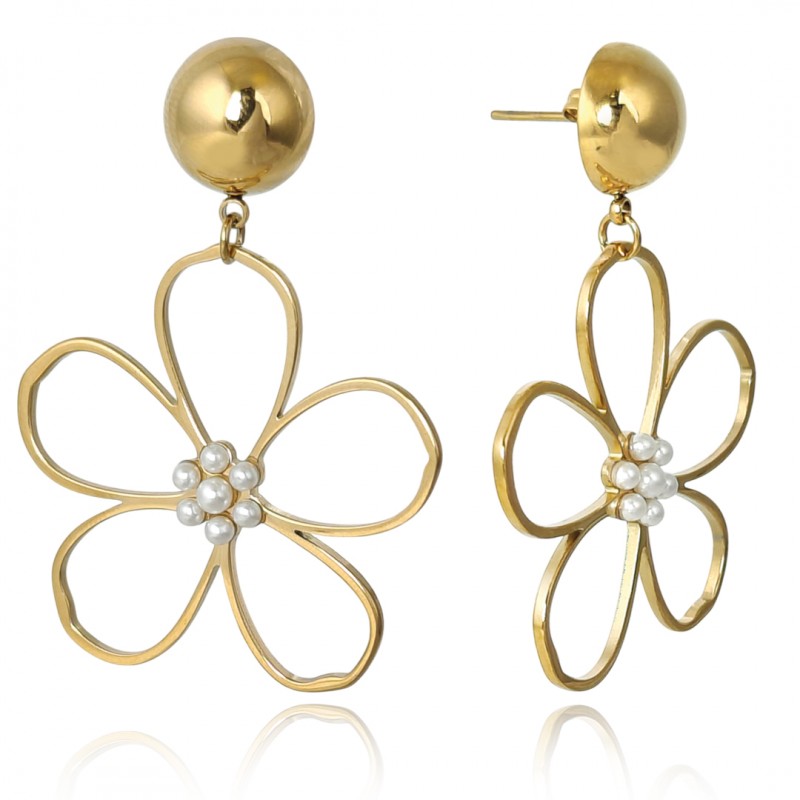 Kolczyki ze stali szlachetnej platerowane 14k złotem KWIATY cyrkonie KST3351