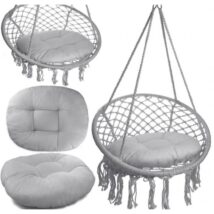 Fotel wiszący bocianie gniazdo hamak BOHO, huśtawka z poduszką Szara KR33SZ