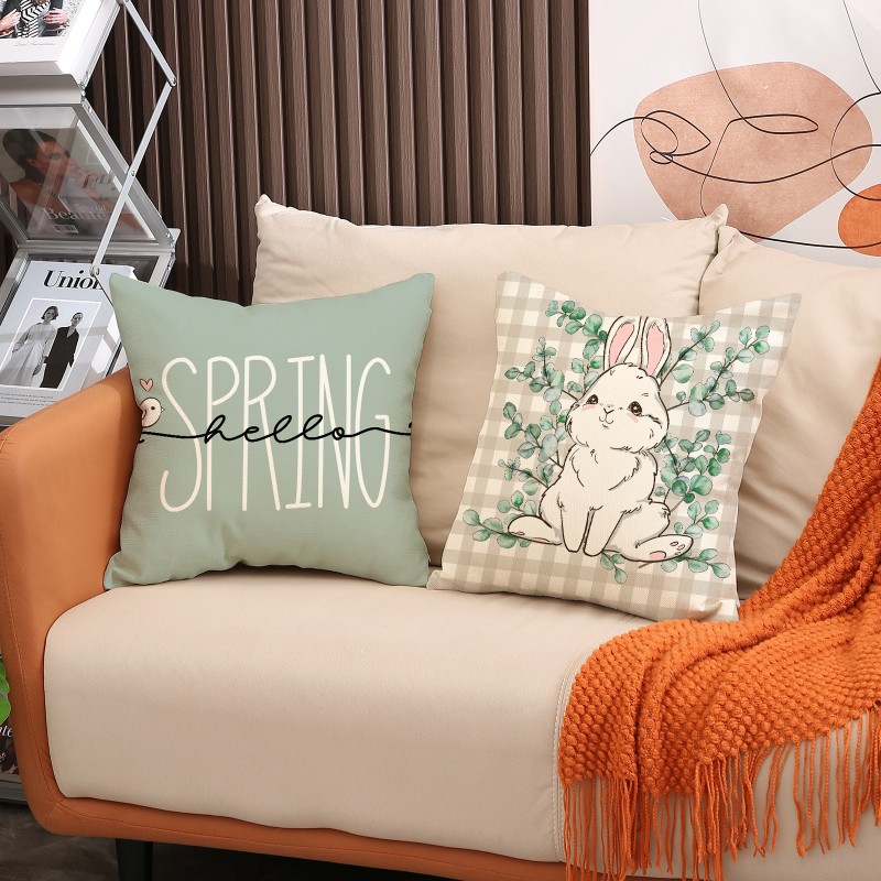 Lniana poszewka na poduszkę 45 x 45 cm motyw wiosenny KRÓLICZKI POD226