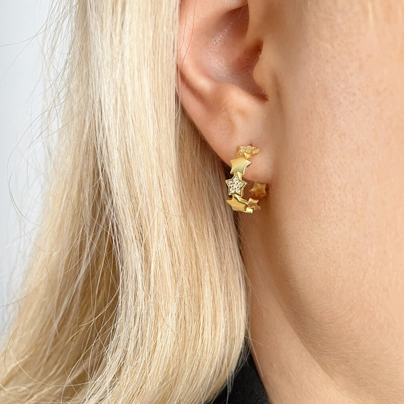 Kolczyki wiszące ze stali szlachetnej platerowanej 14k złotem gwiazdki KST3314 - obrazek 3