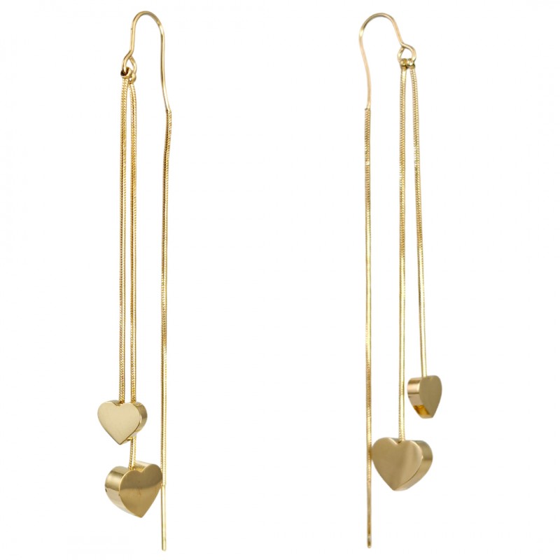 Kolczyki długie ze stali szlachetnej platerowane 14k złotem SERCA KST3378