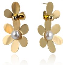 Kolczyki ze stali szlachetnej platerowane 14k złotem KWIATY perły KST3381