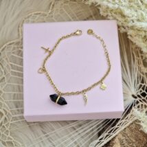 Bransoletka na rękę stal chirurgiczna pozłacana 14k złotem kryształ górski BST1407CZ