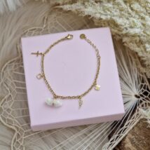 Bransoletka na rękę stal chirurgiczna pozłacana 14k złotem kryształ górski BST1407B