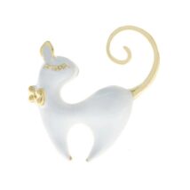 Broszka ozdobna emaliowany biały kotek BZ206