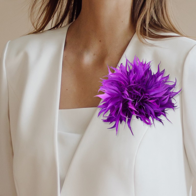 Broszka ozdobna, spinka do włosów 2w1 pióra fiolet BZ207FIO - obrazek 3