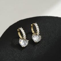 Kolczyki ze stali szlachetnej pozłacanej 14k złotem z cyrkoniami, SERCE KST3328