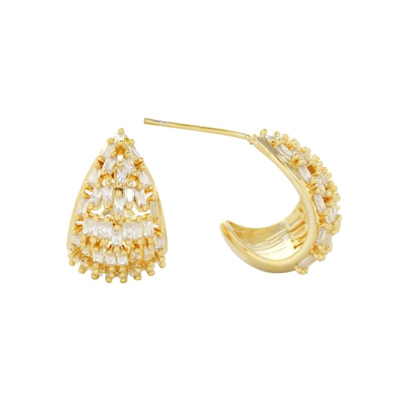 Kolczyki ze stali szlachetnej pozłacanej 14k złotem z cyrkoniami, sztyft ze srebra S925 KST3369