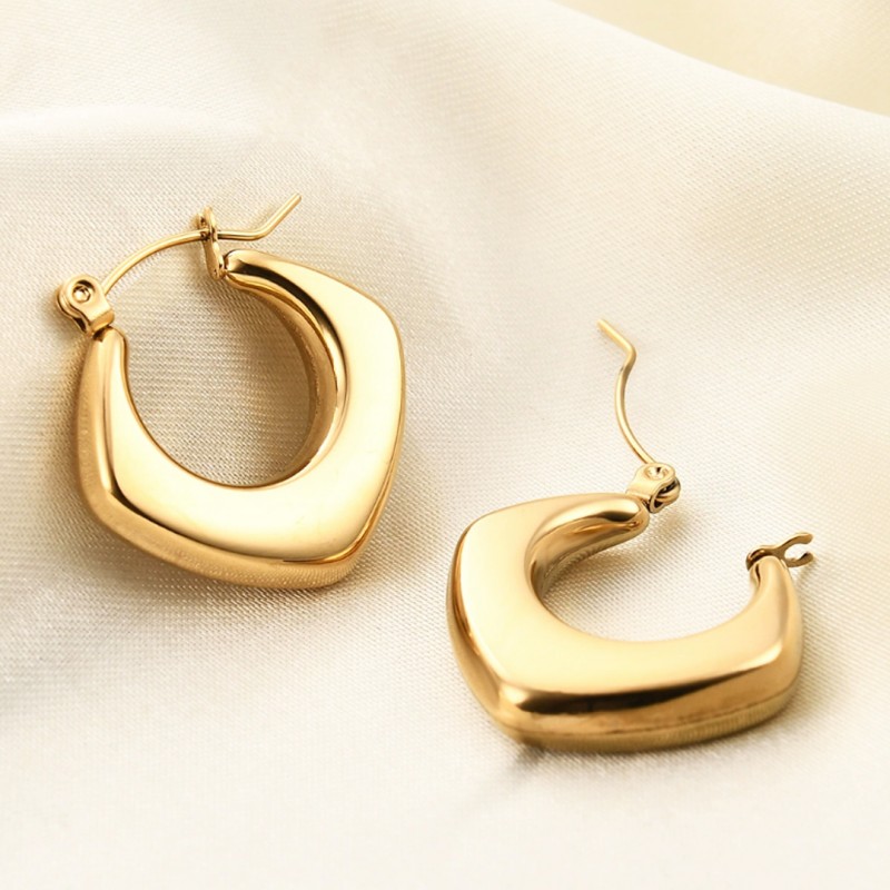 Kolczyki ze stali szlachetnej platerowane 14k złotem, KOŁA geometryczne KST3320 - obrazek 3