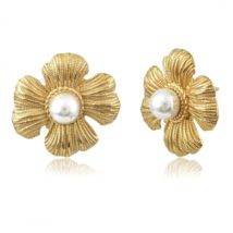 Kolczyki KWIATY ze stali szlachetnej platerowane 14k złotem, sztyft perły KST3323