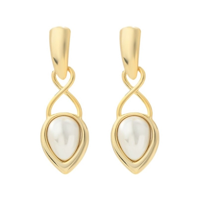 Kolczyki wiszące ze stali szlachetnej platerowane 14k złotem, sztyft srebro S925, perły KST3340