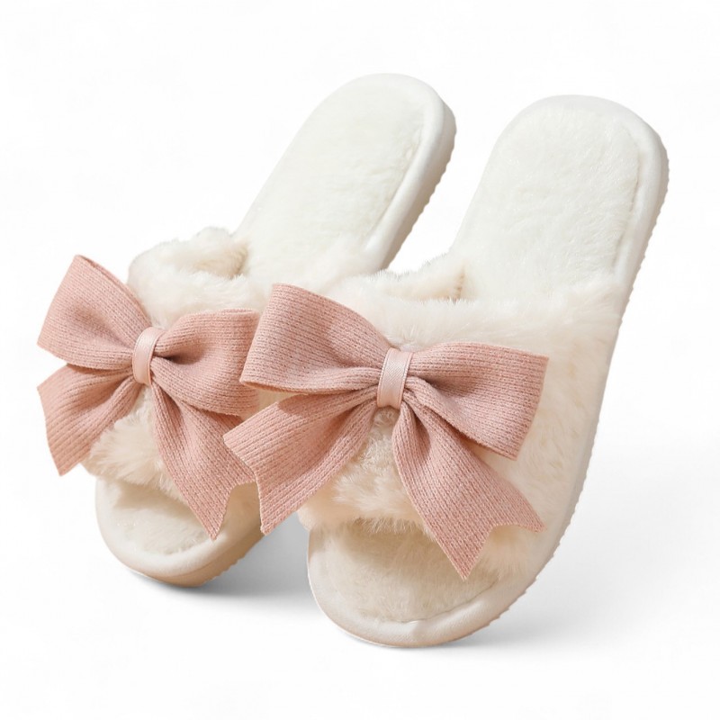 Ciepłe kapcie z kokardą ocieplane, antypoślizgowe PAN06R38, rozmiar 38