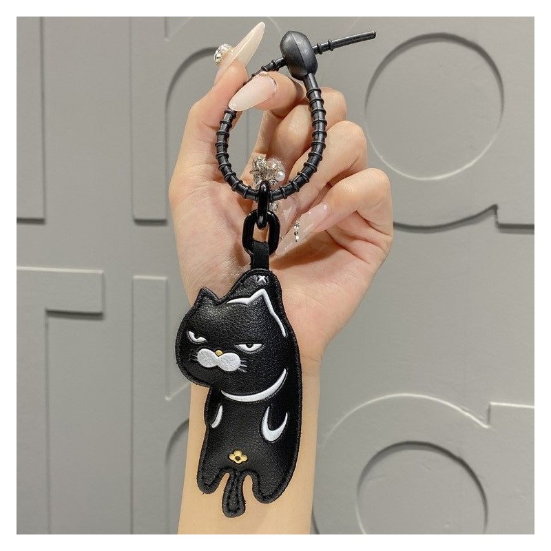 Brelok do kluczy skórzany KOT czarny BRL363