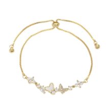 Bransoletka na rękę stal chirurgiczna pozłacana 14k złotem, MOTYLKI cyrkonie BST1530