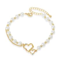 Bransoletka na rękę stal chirurgiczna pozłacana 14k złotem, PEREŁKI SERCA BST1531