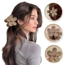 Spinka do włosów klamra XL kwiat beżowa 7×7,5 cm SP152K