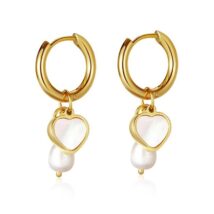 Kolczyki ze stali szlachetnej pozłacanej 14k złotem, SERCE, PERŁA KST3319