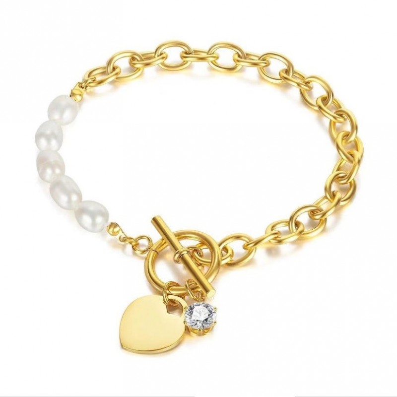 Bransoletka na rękę stal chirurgiczna pozłacana 14k złotem, PEREŁKI BST1515