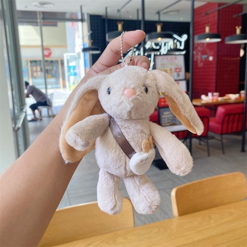 Brelok do kluczy puchaty KRÓLIK, pluszowy beżowy BRL368K - obrazek 3