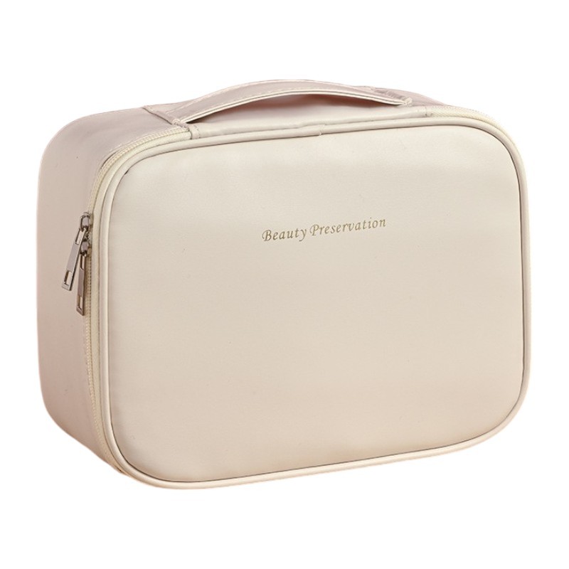 Kosmetyczka rozkładana elegancka kuferek etui z ekoskóry kremowa KS146K