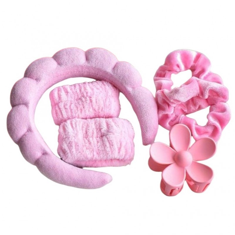 Zestaw kosmetyczny, opaska na głowę i nadgarstki, gumki i spinka do włosów O539R