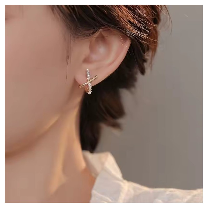 Kolczyki ze stali szlachetnej pozłacanej 14k złotem z cyrkoniami i perełkami KST3333