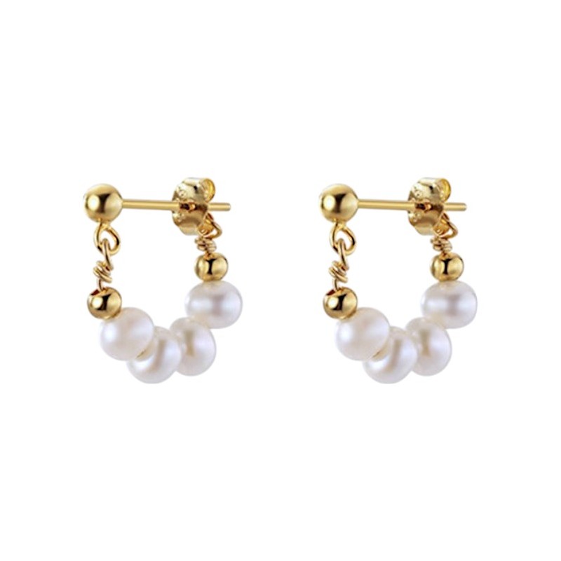 Kolczyki ze stali szlachetnej pozłacanej 14k złotem, sztyft srebro S925, perły KST3405