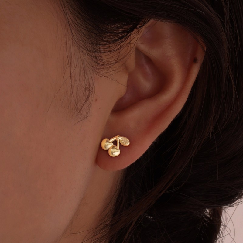 Kolczyki ze stali szlachetnej platerowane 14k złotem WISIENKI, sztyft srebro S925 KST3317