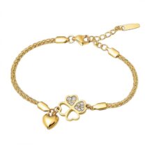 Bransoletka na rękę stal chirurgiczna pozłacana 14k złotem SERCA, Koniczynka BST1550