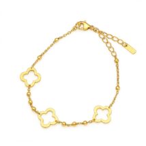 Bransoletka na rękę stal chirurgiczna pozłacana 14k złotem Koniczynki BST1556