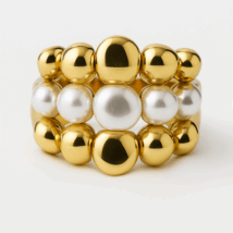 Pierścionek stal chirurgiczna platerowana złotem regulowany PERŁY KULKI PST945