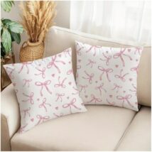 Poszewka na poduszkę 45 x 45 cm biała, KOKARDKI różowe POD228