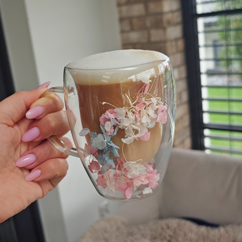 Szklanka termiczna z kwiatami w środku, hortensje trójkolorowa 300 ml 1szt SZK179 - obrazek 3